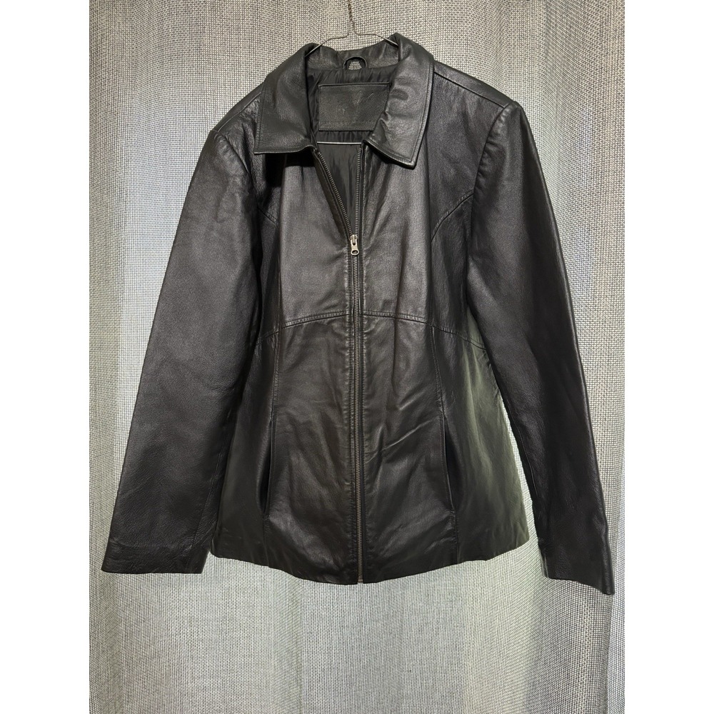 Jacqueline Ferrari Womens Leather Jacket Coat Large Y2k 1990s Black Full Zip